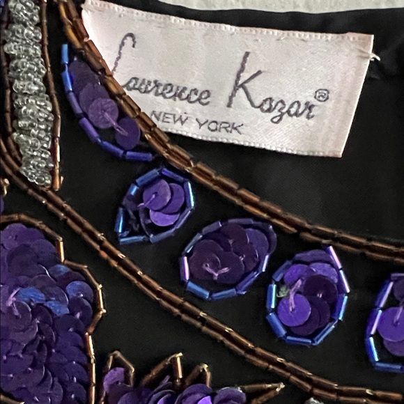 Vintage Lawrence Kazar Sequin Beaded Embellished Silk Blouse Purple in M - Picture 6 of 16
